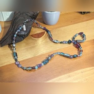 Vintage Lonnie Lovness Silver-toned Purple Beaded Long Necklace